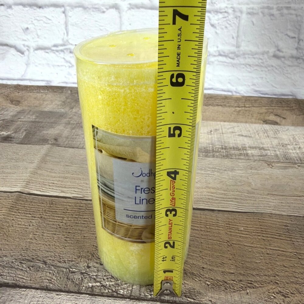 Jodhpur Fresh Linen Scented 6 In Pillar Candle Yellow Wax 55 Hour Burn Time NEW - Picture 8 of 9